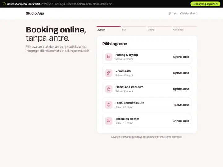 Booking & Reservations Salon & Clinic demo preview
